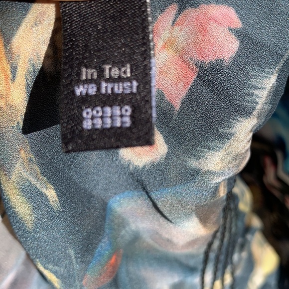 Ted baker blouse top draped neck mirrored canaries sz 3 - Picture 11 of 11